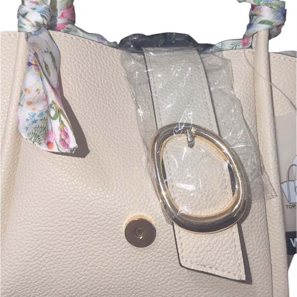 BCBGeneration Top Handle Mini Bucket Crossbody with Multi Colored Floral Scarf - Picture 6 of 8